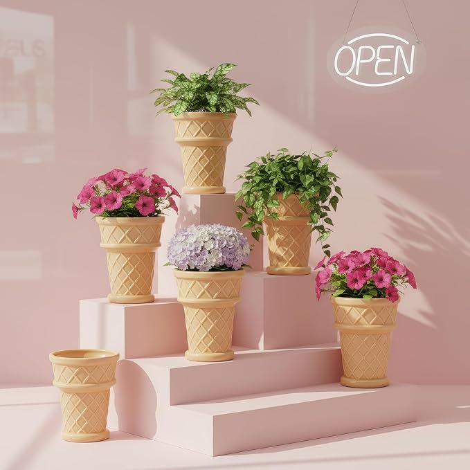 Giant Ice Cream Cone Flower - Large Planter 12' Tall Quirky Home Decor - Indoor Outdoor Planter for Ice Cream Cone Decor Lovers - Retro Decor - Unique Finds (Giant Size)