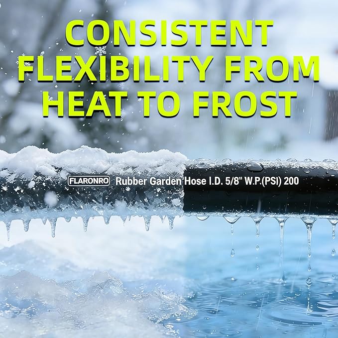5/8 IN. × 50FT. Flexible Rubber Garden Hose, High Flow 5/8" I.D. Brass Fitting No Memory Durable Heavy Duty Water Hose for Watering, Irrigation, Water Transfer Pump