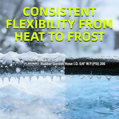 5/8 IN. × 50FT. Flexible Rubber Garden Hose, High Flow 5/8" I.D. Brass Fitting No Memory Durable Heavy Duty Water Hose for Watering, Irrigation, Water Transfer Pump