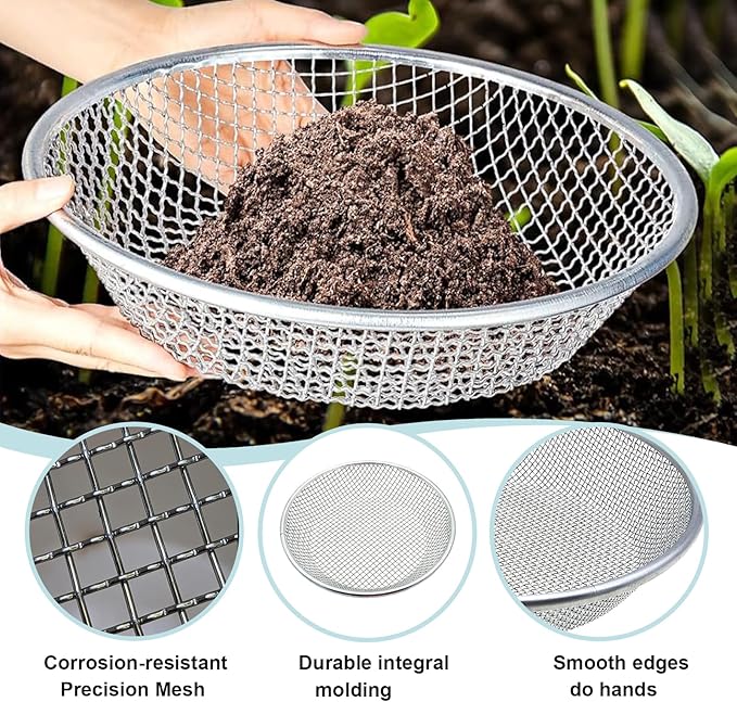 3PCS Soil Sifter for Gardening, Rock Sifter for 5gallon,Compost Sifter Dirt Sifter,Captures Dirt Rocks Sawdust
