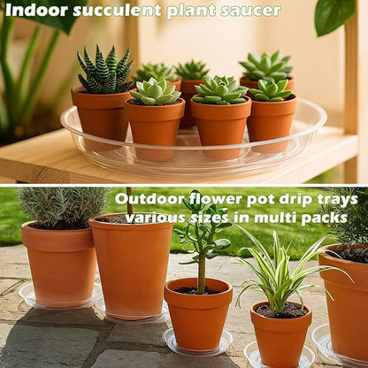 12 Packs 10 Inches Large Clear Plant Saucers for Indoor Outdoor Use Heavy Duty Plastic Plant Trays for Planter Flower Pot Drip Trays to Catch Water, 4 to 20 Inch, Round Transparent