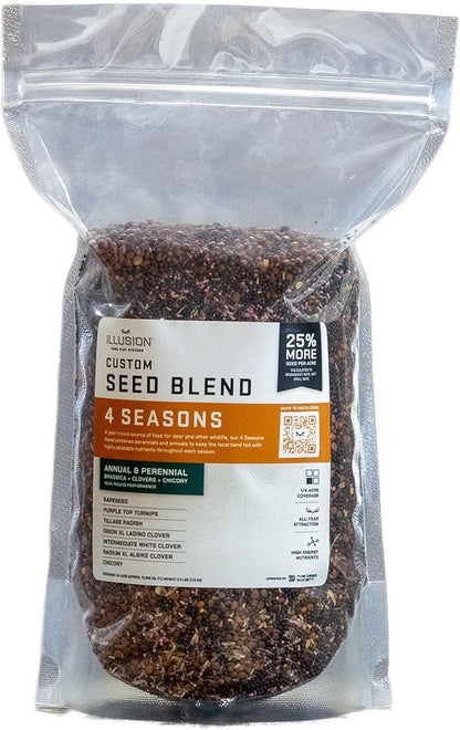 Four Seasons Perennial + Annual Seed Blend | Seeds for All-in-One Food Plot Seed + Fertilizer for Deer - 1/4 Acre Coverage (4 Season (Seed Blend))