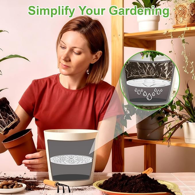 Plant Risers For Inside pots: 6 Pack Planter Inserts for 10 11 13 Inch Pots with Drainage Holes Use Less Potting Soil Plant Risers for Inside Pots for Tall or Short Planters for Indoor & Outdoor