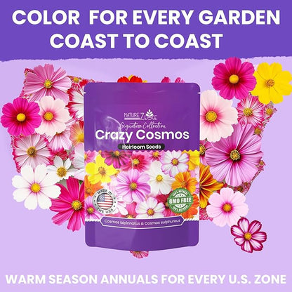 NatureZ Edge, Crazy Cosmos Seeds for 2026, 2250 Cosmos Seed, 15g, Made in USA, Annual Cut Flowers, Wildflower Seeds Bulk for Planting Flowers, Wild Flowers Seed Throw and Grow, semillas de Flores