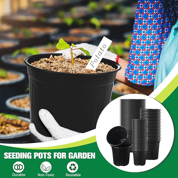 120 Pack 0.5 1 2 Gallon Plant Nursery Pots with 120 Plant Labels Thickened Flexible Plastic Pots for Plants Disposable Garden Pot Flower Container for Succulent Seedling Cutting Transplanting