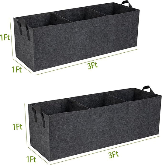 2-Pack 3 Grids Fabric Raised Garden Bed 22 Gallon, 3x1x1 FT Thickened Garden Grow Bags with Handles - Indoor Outdoor Planter Bags for Vegetables, Herbs, Flowers