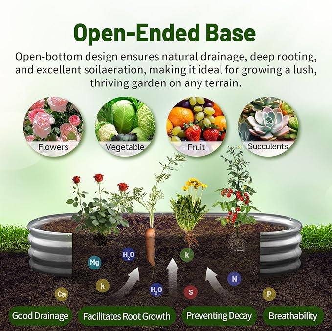 GOOZOO Galvanized Planter Raised Garden Bed, 4x2x1ft Raised Garden Bed Kit for Gardening Outdoor, Oval Metal Land Planter Box for Vegetables, Fruits, Flowers（Silver）