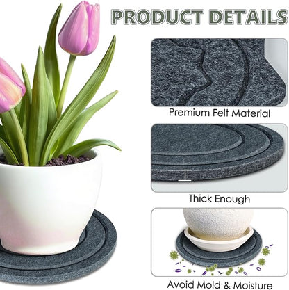 BXI Felt Plant Saucer Mat - 6 Pcs 6 Inch Water Absorbent Planter Coaster, Thick Flower Pot Saucer Pad, Planting Drip Tray for Indoors, Fabric Protective Plate for Tabletop and Floor Surface