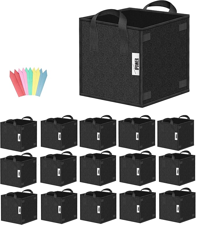 iPower 15 Pack 5 Gallon Square Plant Grow Bags Thick Fabric Pots with Handles for Indoor and Outdoor Garden, Black