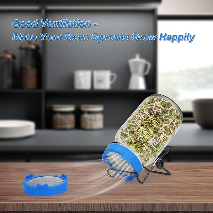 Lulonpon Sprouting Lids Growing Kit, Screen Sprout Lids with Stand, Sprouting jar kit for Sprouting, Sprouting Bean Seeds, Sprouting Kit