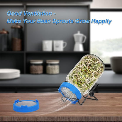 Lulonpon Sprouting Lids Growing Kit, Screen Sprout Lids with Stand, Sprouting jar kit for Sprouting, Sprouting Bean Seeds, Sprouting Kit