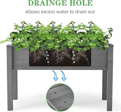 Raised Garden Bed with Legs (48x24x30''), Solid Wood Elevated Planter Box for Outdoor