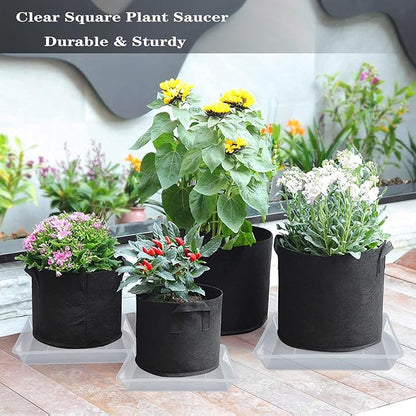 Square Plant Saucer 14 Inch 5 Pack, Sturdy Clear Plastic Flower Plant Pot Saucer, Square Planters for Indoors and Outdoors Plants, Garden Plant Saucers for Pots Plant Trays.