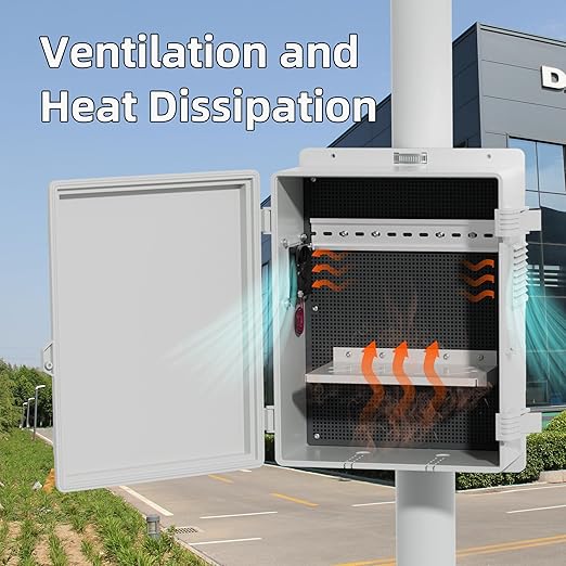 Joinfworld White Outdoor Electrical Box Waterproof Nema Enclosure 16x11x6 Plastic WiFi Box with Fan Vented Dust Screen