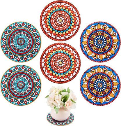 6 Pcs Boho Plant Pot Mat Absorbent Non Slip Round Pot Coaster Pad Gardening Indoor Outdoor Flower Plant Protect for Table Desk Floor, 5.9 Inches