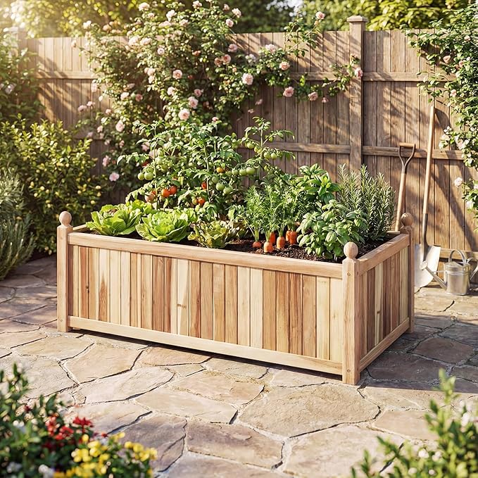 Giantex Acacia Wood Raised Garden Bed, 44"x23"x16" Rectangular Planter Box w/Black Liner for Growing Vegetable Flower Herb Fruit, Easy Assembly, Outdoor Planting Bed for Backyard, Garden, Lawn