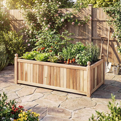 Giantex Acacia Wood Raised Garden Bed, 44"x23"x16" Rectangular Planter Box w/Black Liner for Growing Vegetable Flower Herb Fruit, Easy Assembly, Outdoor Planting Bed for Backyard, Garden, Lawn