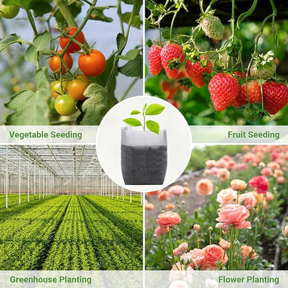 Greaner 100PCS Nursery Growing Bags Large, 7.8x8.6 inches Biodegradable Non-Woven Fabric Seedling Grow Bag, Seed Starting Pots Pouches for Planting Seedling Cutting Clones, White Plant Nursery Bags