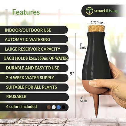 Ollas (Set of 4) | 12oz Terracotta Plant Watering Globes - Self Watering Planter Insert - Automatic Plant Watering Devices | Vacation Watering Pots for Indoor & Outdoor Plants