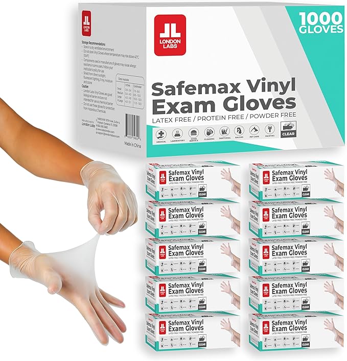 Medical Clear Vinyl Gloves Powder Free & Latex Free, Disposable, Food Safe