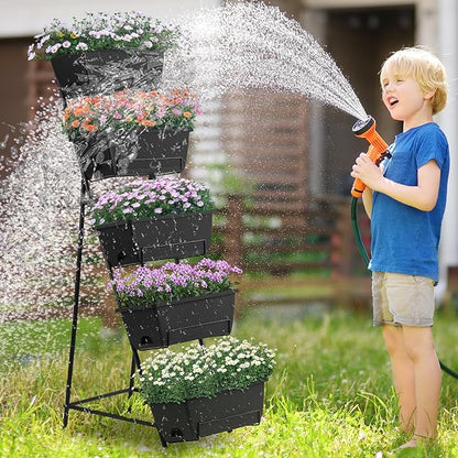 5 Tier Vertical Raised Garden Bed Planter Box, Vertical Raised Bed with Drainage Holes for Indoor Outdoor Herbs Flowers Vegetables Plants, Black