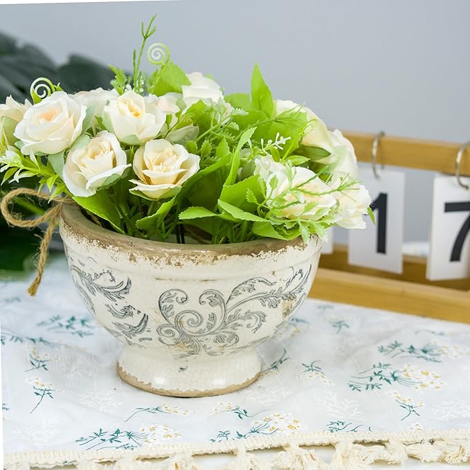 Vintage Ice Crackle Grazd Ceramic Flower Pot with Drainage Holes, 4.33 Inch Rustic Planter for Indoor Plants, Outdoor Garden, Farmhouse Gift Tuscan Decor (Gray)