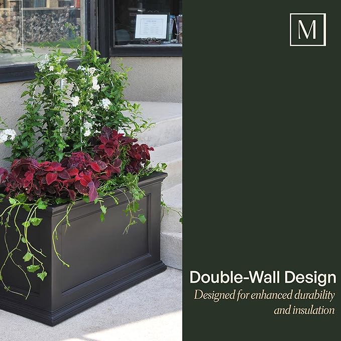 Mayne Fairfield 20x36-Inch Rectangular Planter – Self-Watering, Weather-Resistant Planter for Flowers – Durable Outdoor Design for Patio, Porch, or Entryway, Graphite Grey