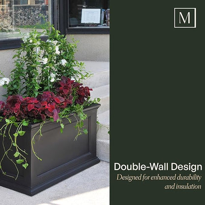 Mayne Fairfield 20x36-Inch Rectangular Planter – Self-Watering, Weather-Resistant Planter for Flowers – Durable Outdoor Design for Patio, Porch, or Entryway, Graphite Grey