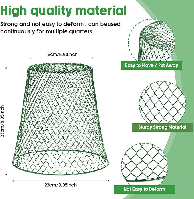 Geosar 30 Pcs 9 inch Chicken Wire Cloche Plant Protector Cover Metal Garden Cloche Dome for Plants Chicken Wire Protection Basket with Garden Stakes for Avoiding Rabbit Bird Small Animals Eat (Green)
