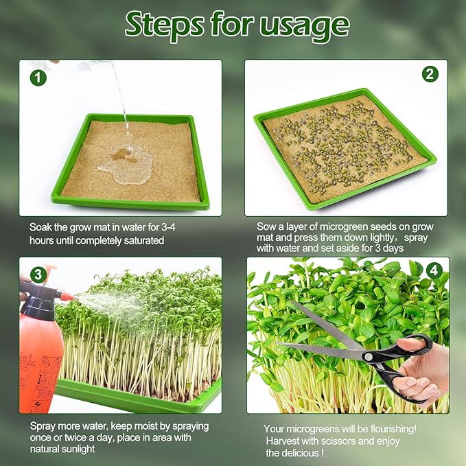 6Set Microgreens Growing Mat with Tray, Microgreen Growing Kit 10″×10″ Wheatgrass Seed Sprouting Starter Mat Hemp Fiber Grow Hydroponic Jute Pad Indoor Organic Production for Germination Sprouts(G)