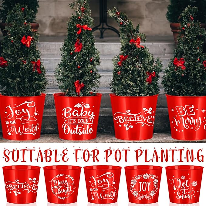 Hoolerry 16 Pcs Christmas Bucket Gardening Pots Planters Accessories Galvanized Planters Red Metal Pail 6 Inch Galvanized Flower Plant Pots Gardening Container for Gardens Patios Decorations