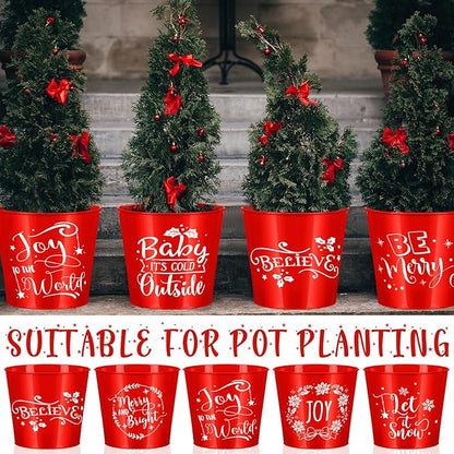 Hoolerry 16 Pcs Christmas Bucket Gardening Pots Planters Accessories Galvanized Planters Red Metal Pail 6 Inch Galvanized Flower Plant Pots Gardening Container for Gardens Patios Decorations