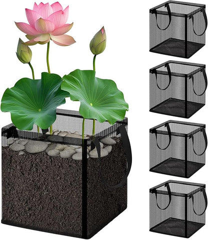 Aquatic Planting Bags with Handles,7.8" Aquatic Pond Planter for Pond, Square Grow Bags, Durable Breathe Reusable Fabric Plant Bags for Aquatic Plants, Potato, Carrot, Flower (1 Gallon) (4pcs)