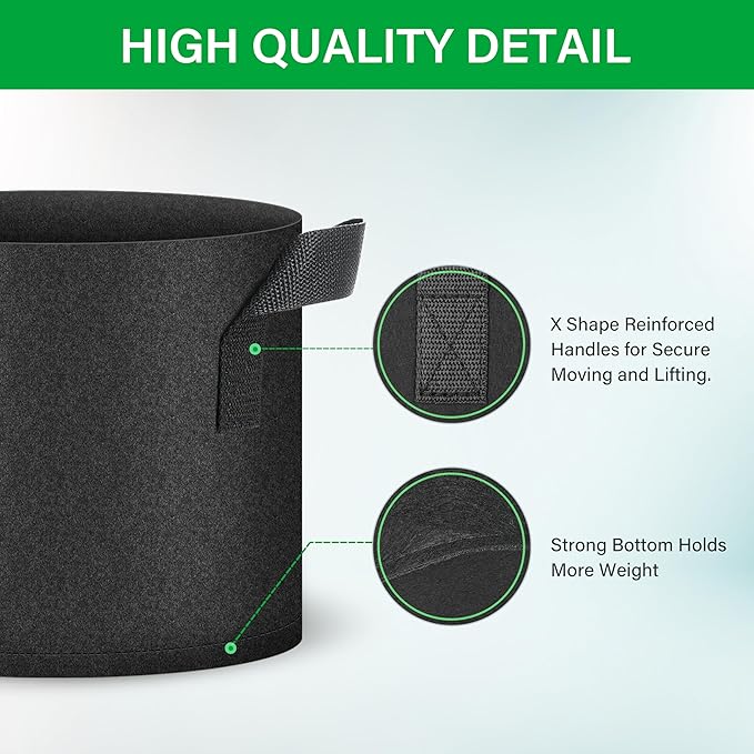 YSSOA 10-Pack 3 Gallon Grow Bags, Tomoato Plant Pots with Handles, Aeration Nonwoven Fabric, Heavy Duty Gardening Planter for Vegetable, Fruits and Flowers, Black