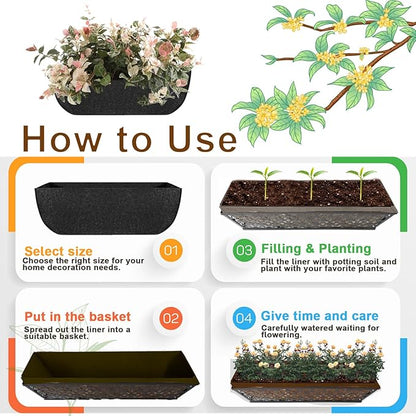 2-Pack 30in Planter Liners - Breathable Felt Hanging Basket and Window Box Liners - Prevent Root Suffocation and Bird Damage - Black