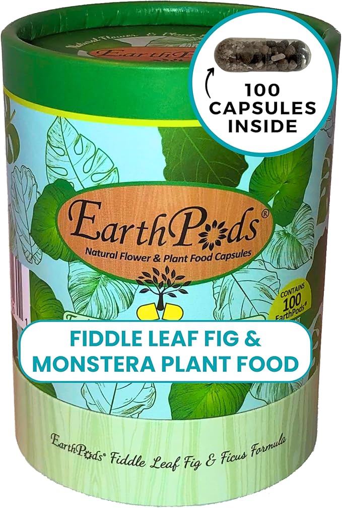EarthPods® Premium Fiddle Leaf Fig Plant Food Capsules (100 Count) Specialized Bio Organic Fertilizer for Monstera, Pothos, Calathea, Ficus, Elephant Ear, Dracaena (Organic + Vegan + Made in USA)