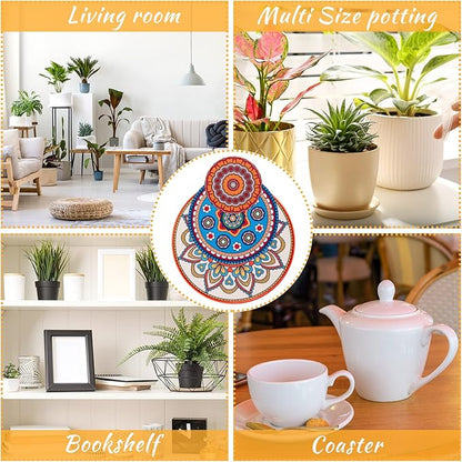 Nuanchu 6 Pieces Boho Plant Pot Mat 3 Size 3.94" 5.9" 7.87" Rubber Absorbent Non Slip Pot House Indoor Plant Coasters Round Pad Gardening Outdoor Flower Protect Mat for Table Desk Floor