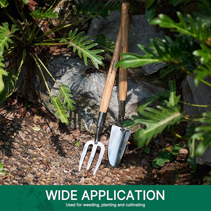Berry&Bird Garden Trowel with Long Handle, 23.43in Stainless Steel Short Shovel with Wood Handled for Digging, Gardening, Transplanting, Planting and Weeding