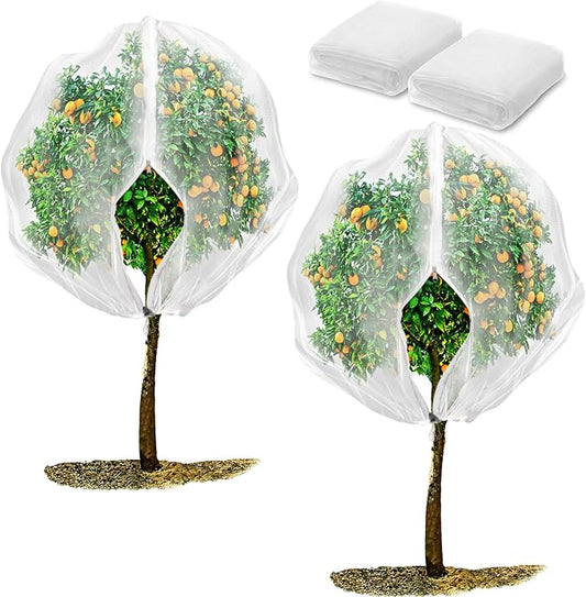 2 Pack Fruit Tree Netting Bags with Zipper and Drawstring, 6 x 6ft Ultra Fine Mesh Garden Netting Plant Cover, Bird Netting for Blueberry Bushes, Fruit Trees, Flowers (White, 6 x 6 ft)