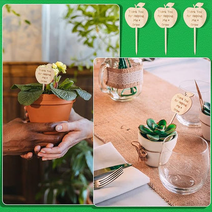 Yulejo 12 Pieces Thank You for Helping Me Grow Succulent Tags Graduation Appreciation Gifts Plant Stakes Labels Garden Wooden Sign Stakes for Baby Shower