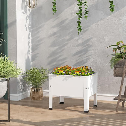 aboxoo 14 inch Planter Raised Garden Bed with Legs Outdoor Metal Small White Planter Box Elevated Garden Bed for Vegetables Flower Herb Patio