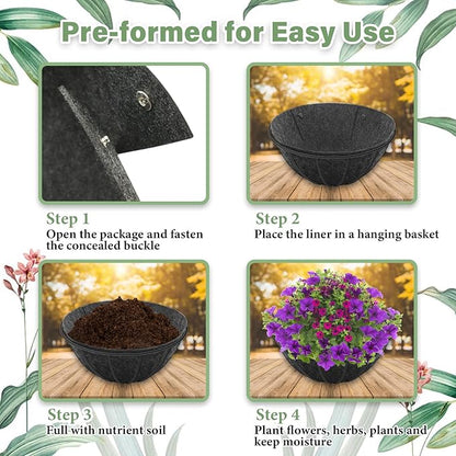Riare 4 Pack 14 Inch Round Fabric Planter Basket Liner- Hanging Basket Liners Replacement Coco Fiber Liner Alternative for Hanging Basket Flowers (Prevent Birds from Nesting)