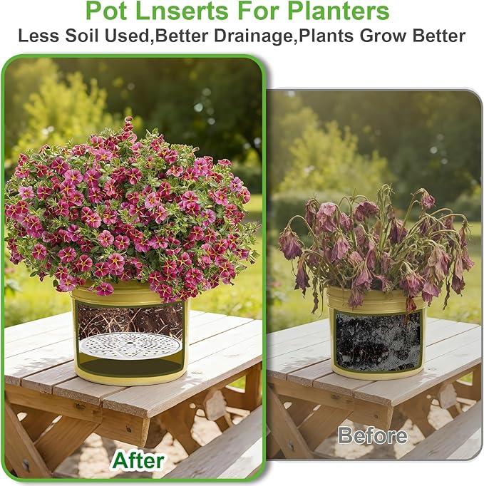 Plant Risers For Inside pots: 6 Pack Planter Inserts for 10 11 13 Inch Pots with Drainage Holes Use Less Potting Soil Plant Risers for Inside Pots for Tall or Short Planters for Indoor & Outdoor
