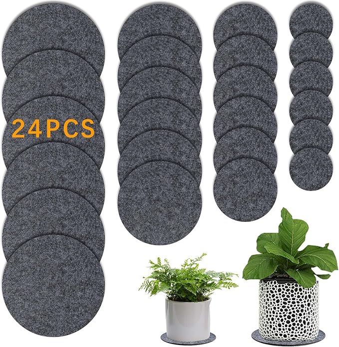 24 PCS Absorbent Waterproof Plant Coasters mat,4 Size 4/6/ 8/10 Inch Reversible Round Fabric Plant Coasters and Plant Saucers for Indoors,Plant mat for Indoor Plants