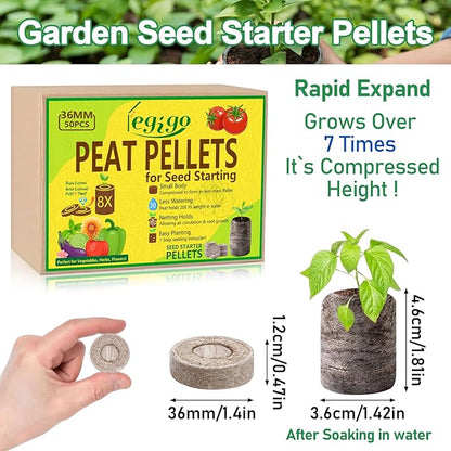 Legigo 50 Pcs 36mm Seed Starter Peat Pellets for Seedlings- Compressed Seed Starter Pods Seed Starting Pellets Plugs Soil Peat Pods for Starting Seeds, Garden Planting Herb Flower Vegetables