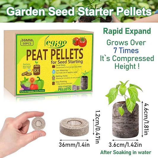 Legigo 50 Pcs 36mm Seed Starter Peat Pellets for Seedlings- Compressed Seed Starter Pods Seed Starting Pellets Plugs Soil Peat Pods for Starting Seeds, Garden Planting Herb Flower Vegetables