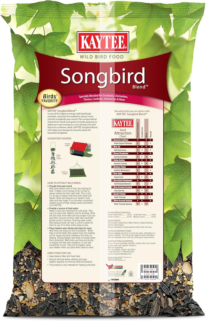 Kaytee Songbird Wild Bird Seed Food, Blended for Grosbeaks, Chickadees, Titmice, Cardinals, Nuthatches & More, 7 Pounds