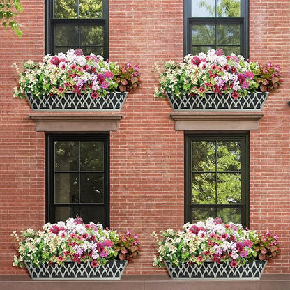 2 Pack 30 Inch Window Boxes Planters Railing Planter Box with Adjustable Brackets & Non-Woven Fabric Plant Grow Bags Deck Railing Planter Boxes Balcony Hanging Flower Box for Outdoor Plants