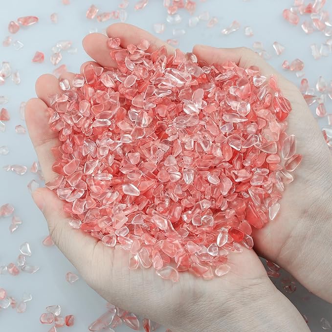 ZHIYUXI Watermelon Quartz Crystal Chips Bulk Fish Tank Decorations Aquarium Rocks Gravel Vase Filler Stones Crystals for Candle Making Witch Kit Gravel for Plants Quartz Sand Gemstone 0.22 lbs