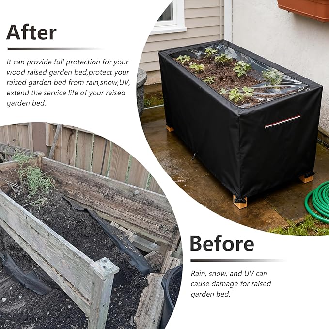 Spring Outdoor Raised garden bed cover With Transparent PVC Top Window,Waterproof Heavy Duty Covers with Split Zipper for 48 x 24 x 30 inch Elevated Wood Planter Box Stand(Black,Cover only) ﻿